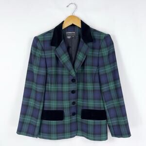 Liz Claiborne Women's Vintage Wool Tartan Plaid Sports Coat Blazer Size 4 Green